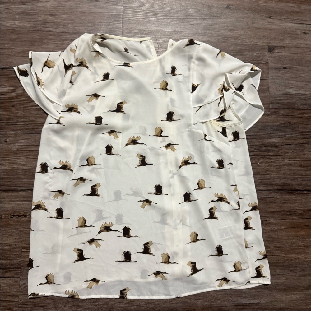 Banana Republic Cream Bird Print Blouse